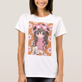 Anime Girl mit Blume T-Shirt