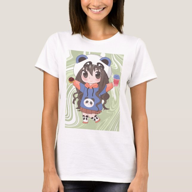 Anime Girl mit Blume T-Shirt (Vorderseite)