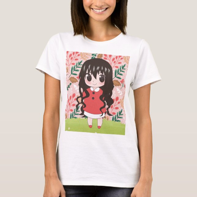 Anime Girl mit Blume T-Shirt (Vorderseite)