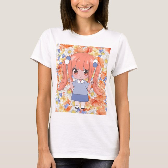Anime Girl mit Blume T-Shirt (Vorderseite)