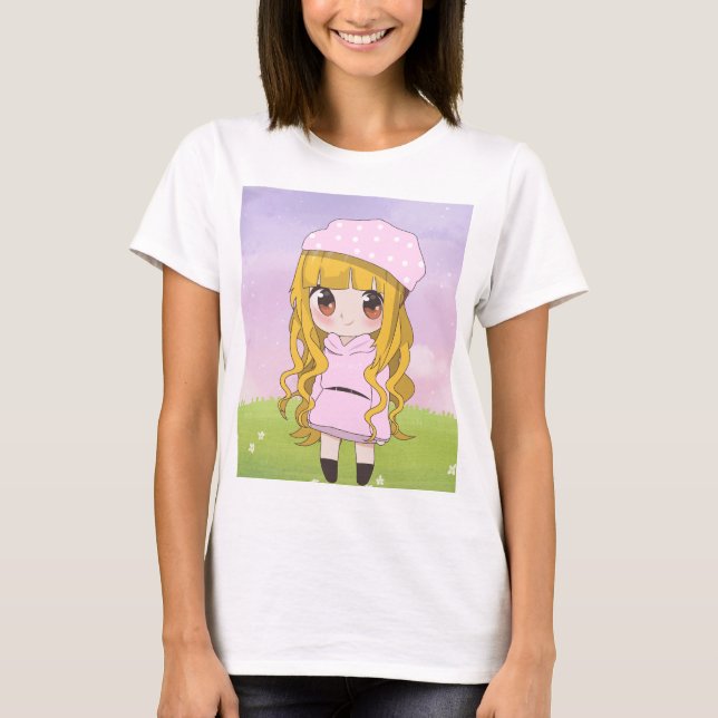 Anime Girl mit Blume T-Shirt (Vorderseite)
