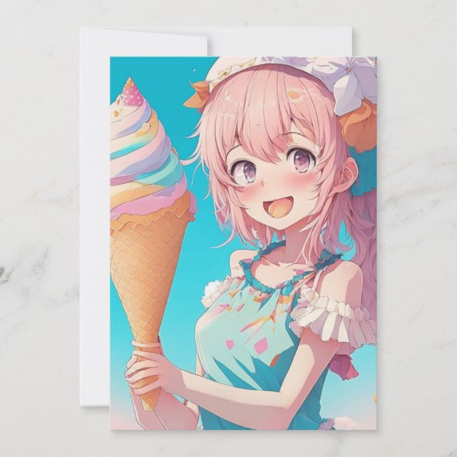 Anime Girl mit Cupcake Birthday Party Einladung (Vorderseite)