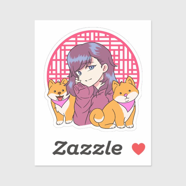 Anime Girl mit Hunden Aufkleber (Blatt)