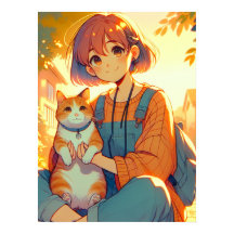 Anime Girl mit ihrer Lieblingskatze