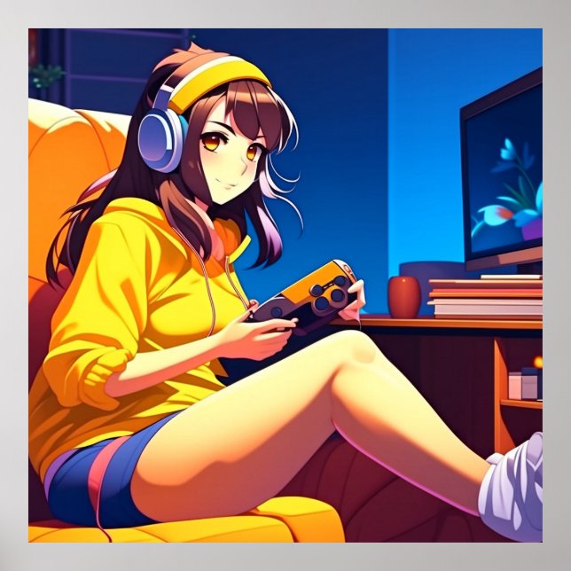Anime Girl mit Kopfhörern Poster (Vorne)