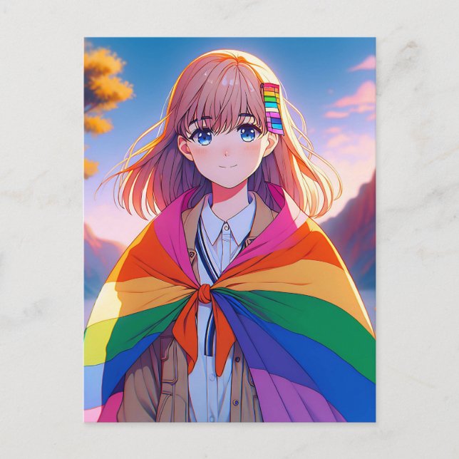 Anime Girl mit LGBTQIA+ Cape Postkarte (Vorderseite)