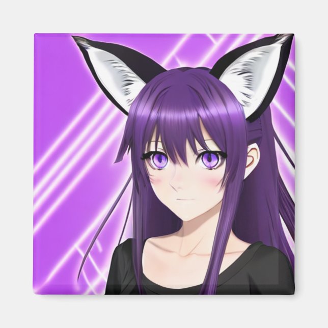 Anime Girl mit Lila Haar und Augen Magnet (Vorne)