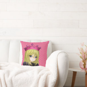 Anime Girl mit rosa Krone Kissen