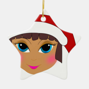 Anime Girl mit Santa's Hat Keramikornament