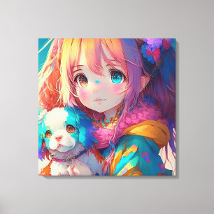 Anime Girl mit Welpe Leinwanddruck