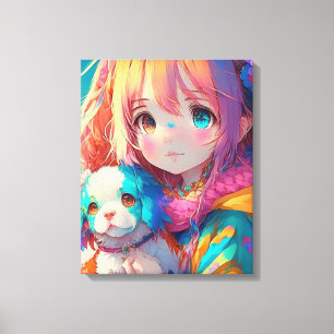 Anime Girl mit Welpe Leinwanddruck