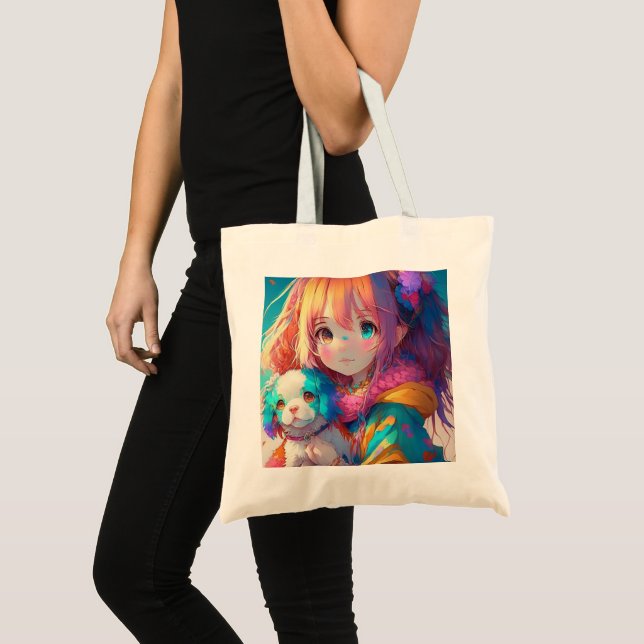 Anime Girl mit Welpe Tragetasche (Vorderseite (Produkt))