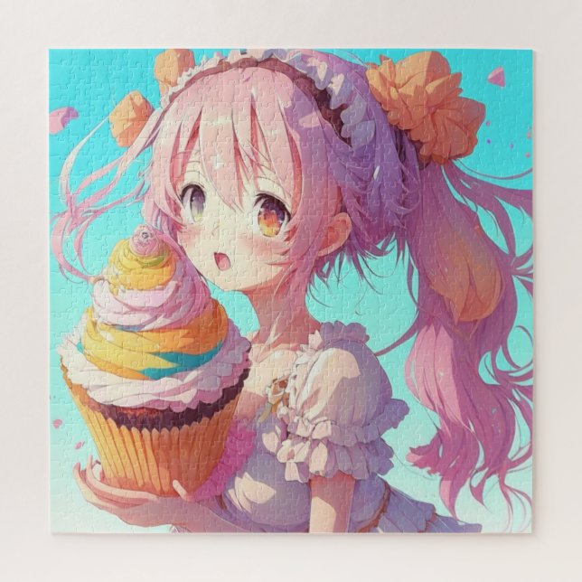 Anime Girl mit Whimsical Cupcake (Vertikal)