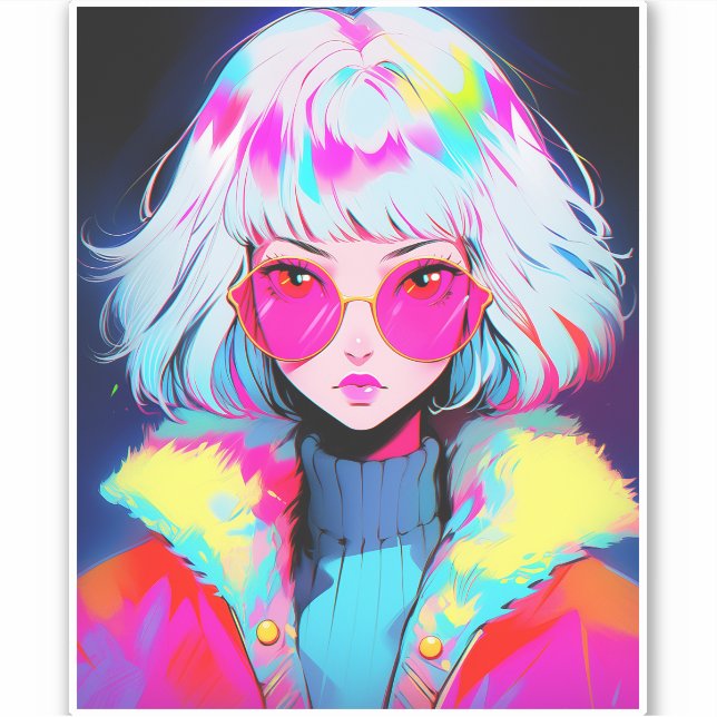 Anime Girl Moderne Kunst Aufkleber (Vorderseite)