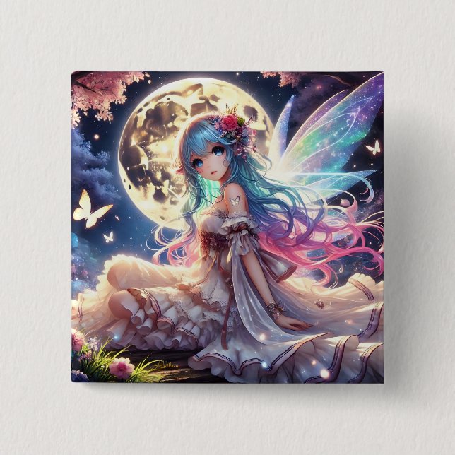 Anime Girl Moon Fairy Princess in Garden Button (Vorderseite)