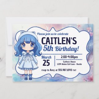 Anime Girl Niedlich Japanisch Einladung zum Geburt