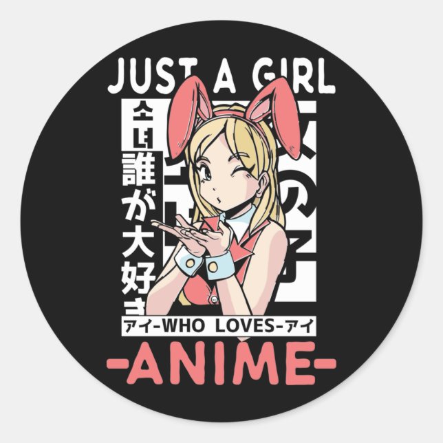 Anime Girl Otaku Teen Japanischer Comic Fan Runder Aufkleber (Vorderseite)