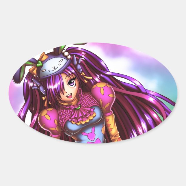 Anime Girl Ovaler Aufkleber (Vorderseite)