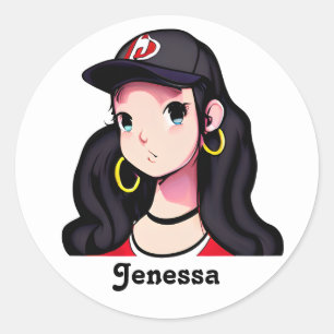 Anime Girl Personalisiert Runder Aufkleber