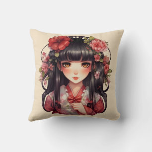 Anime Girl Pink-Blume Kissen