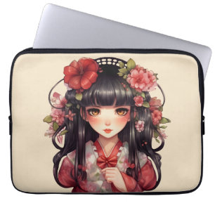 Anime Girl Pink-Blume Laptopschutzhülle
