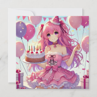 Anime Girl pink Geburtstag Einladung