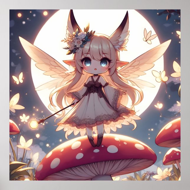 Anime Girl Pixie Hippie Moon Fairy Poster (Vorne)