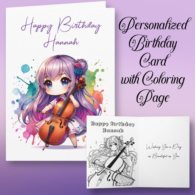 Anime Girl Playing Cello Personalisiert Geburtstag Karte (Von Creator hochgeladen)