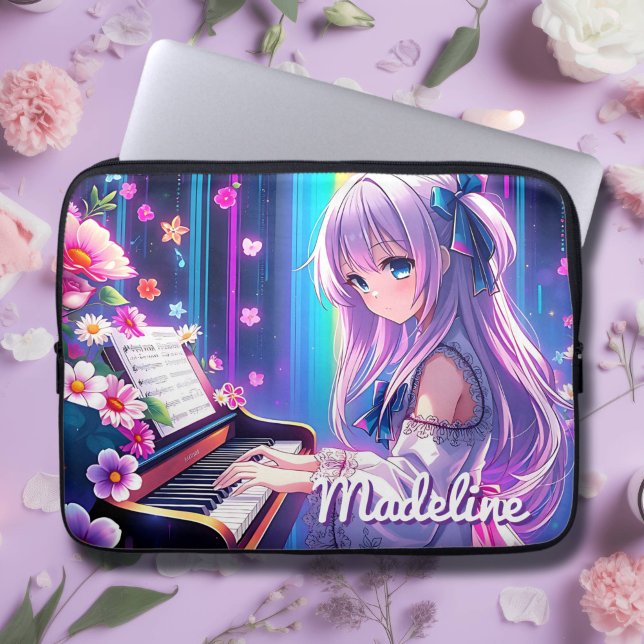 Anime Girl Playing Piano Personalisiert Laptopschutzhülle (Von Creator hochgeladen)