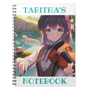 Anime Girl Playing Violine und Axolotl Notizblock