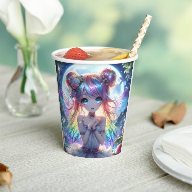 Anime Girl Rainbow Hair Singing Moon Fairy Pappbecher (In Situ)