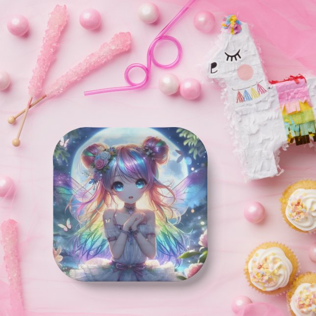 Anime Girl Rainbow Hair Singing Moon Fairy Pappteller (Party)