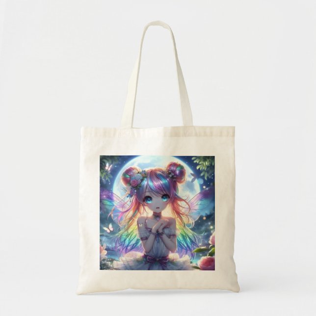Anime Girl Rainbow Hair Singing Moon Fairy Tragetasche (Vorne)
