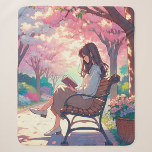 Anime Girl Reading im Park Sherpadecke