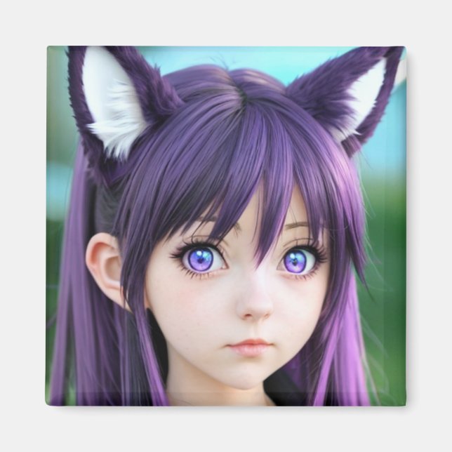 Anime Girl Realistic Fox Ears Magnet (Vorne)