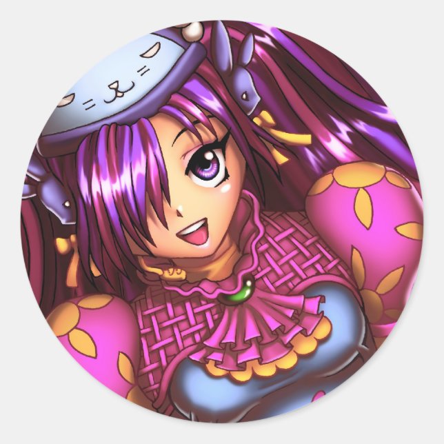 Anime Girl Runder Aufkleber (Vorderseite)