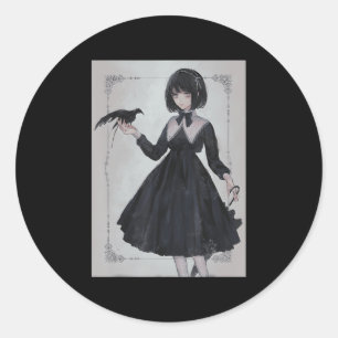 Anime Girl Sad Retro Ästhetik Japanisch Otaku Runder Aufkleber