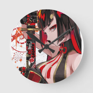 Anime girl Samurai Runde Wanduhr
