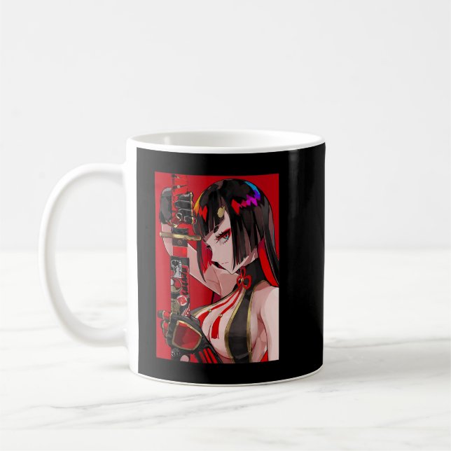 Anime Girl Samurai Waifu Japanisch Ästhetische Ota Kaffeetasse (Links)
