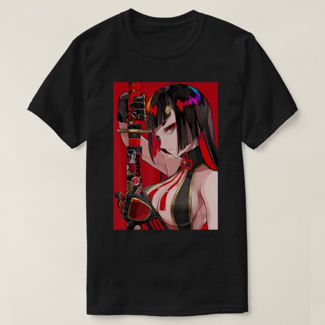 Anime Girl Samurai Waifu Japanisch Ästhetische Ota T-Shirt (Design vorne)