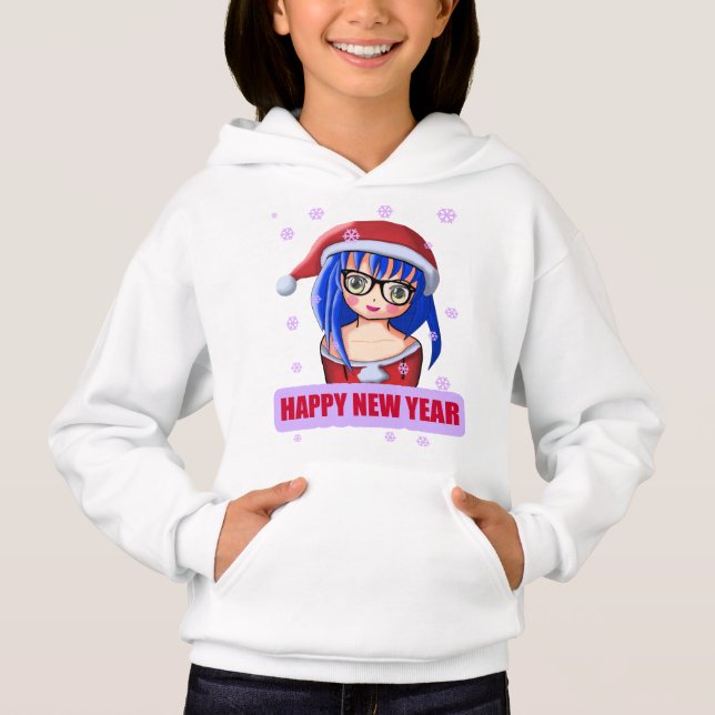 Anime Girl Santa Hat Sweat - shirt à capuche (Devant)