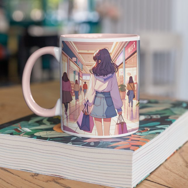 Anime Girl Shopping Zweifarbige Tasse (Von Creator hochgeladen)
