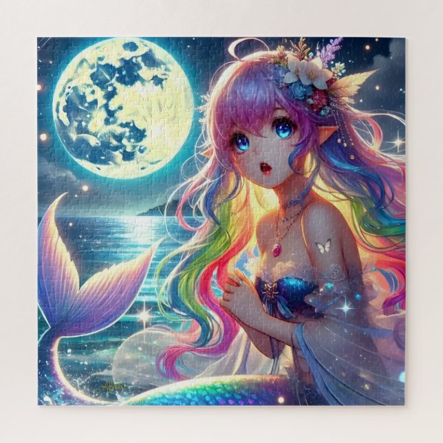 Anime Girl Singing Moonlight Pixie Rainbow Mermaid (Vertikal)