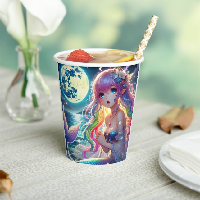 Anime Girl Singing Moonlight Pixie Rainbow Mermaid Pappbecher (In Situ)