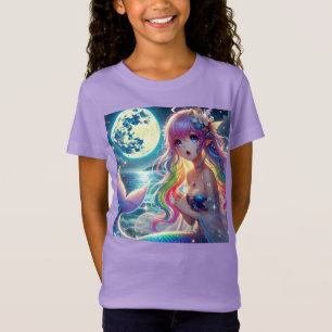 Anime Girl Singing Moonlight Pixie Rainbow Mermaid T-Shirt