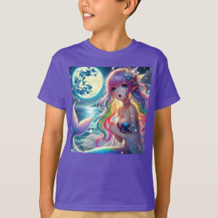 Anime Girl Singing Moonlight Pixie Rainbow Mermaid T-Shirt