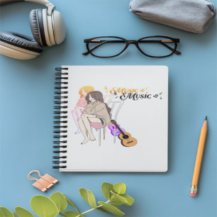 Anime Girl Sitzen mit getar& Musiknotens-Aesthe Notizblock