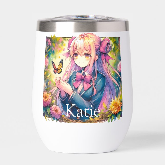 Anime Girl und Butterfly Wasserfarbe Personalisier (Vorderseite)