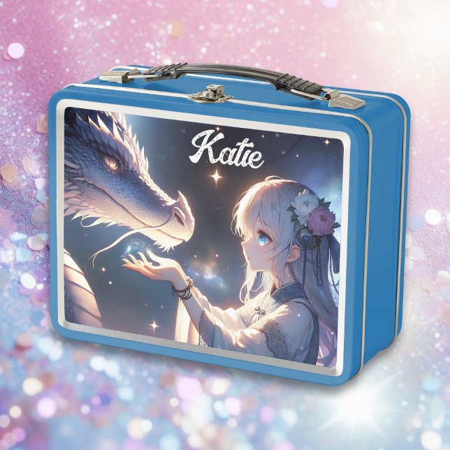 Anime Girl und ihr Drache Mystical Personalisiert Metall Brotdose (Von Creator hochgeladen)