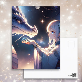 Anime Girl und ihr Drache Mystical Postkarte